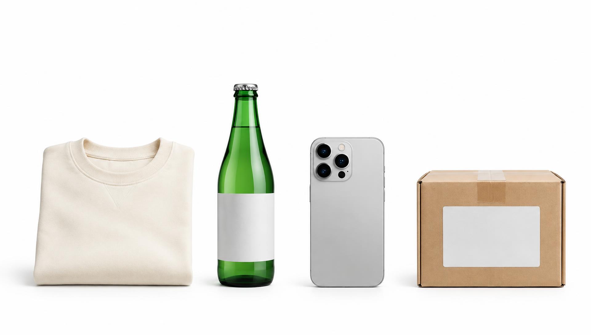 Apparel, a beverage, a smartphone and a parcel with environmental profiles